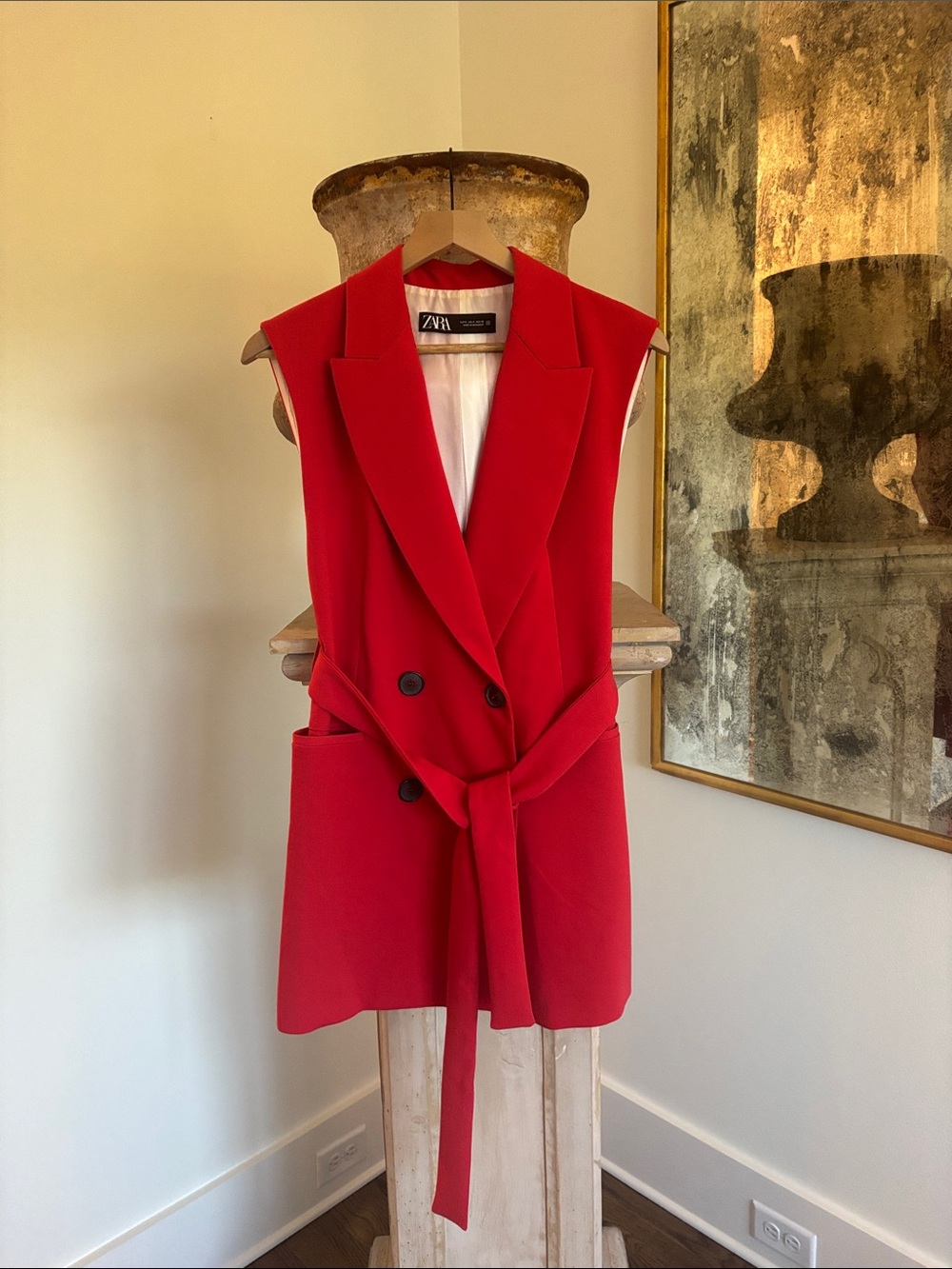 Zara Red Sleeveless Blazer Vest